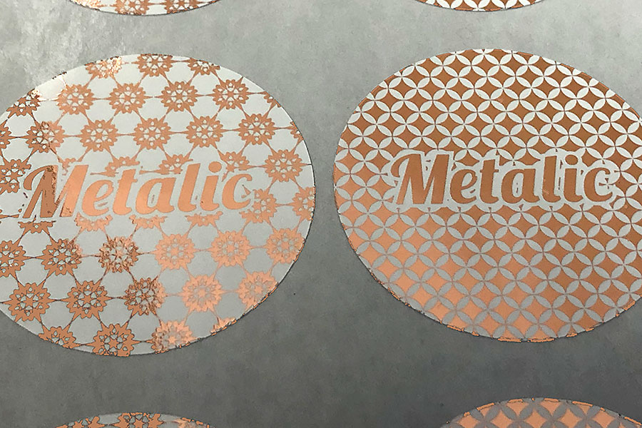 Metallic-Rose-gold-on-gloss-white-paper-stickers
